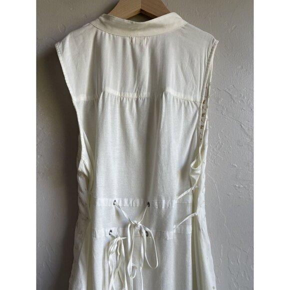Anthropologie x TINY White Tan Embroidered Tie Waist Sleeveless Tunic Top Size X - Picture 5 of 8
